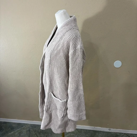 BOLL & BRANCH ORGANIC COTTON WAFFLE BATH ROBE Tan Women’s Sz M Cozy Comfy Read! - Picture 3 of 8